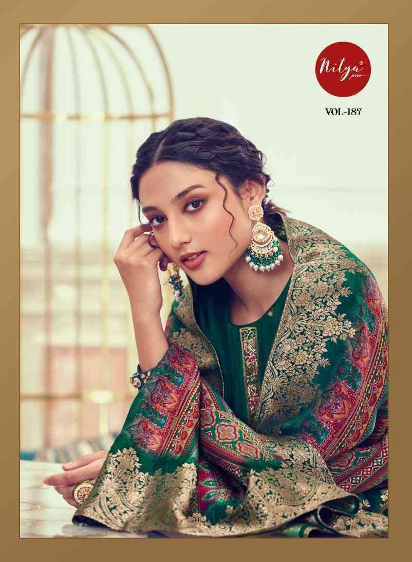LT Fabrics Nitya Vol 187 Exclusive Fancy Dola jacquard Salwar Suit Catalog Wholesaler