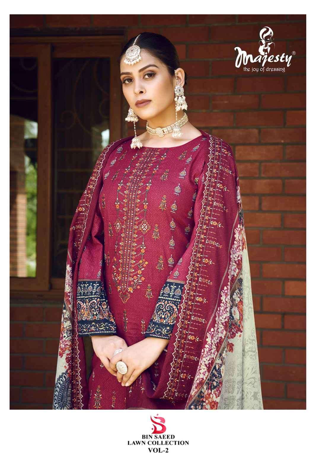 Majesty Bin Saeed Lawn Collection Vol 2 Fancy Print Pakistani Cotton Suit Wholesaler