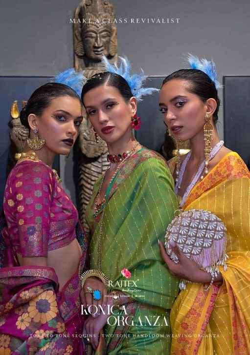 Rajtex Konica organza Exclusive handloom Weaving organza Saree New Designs