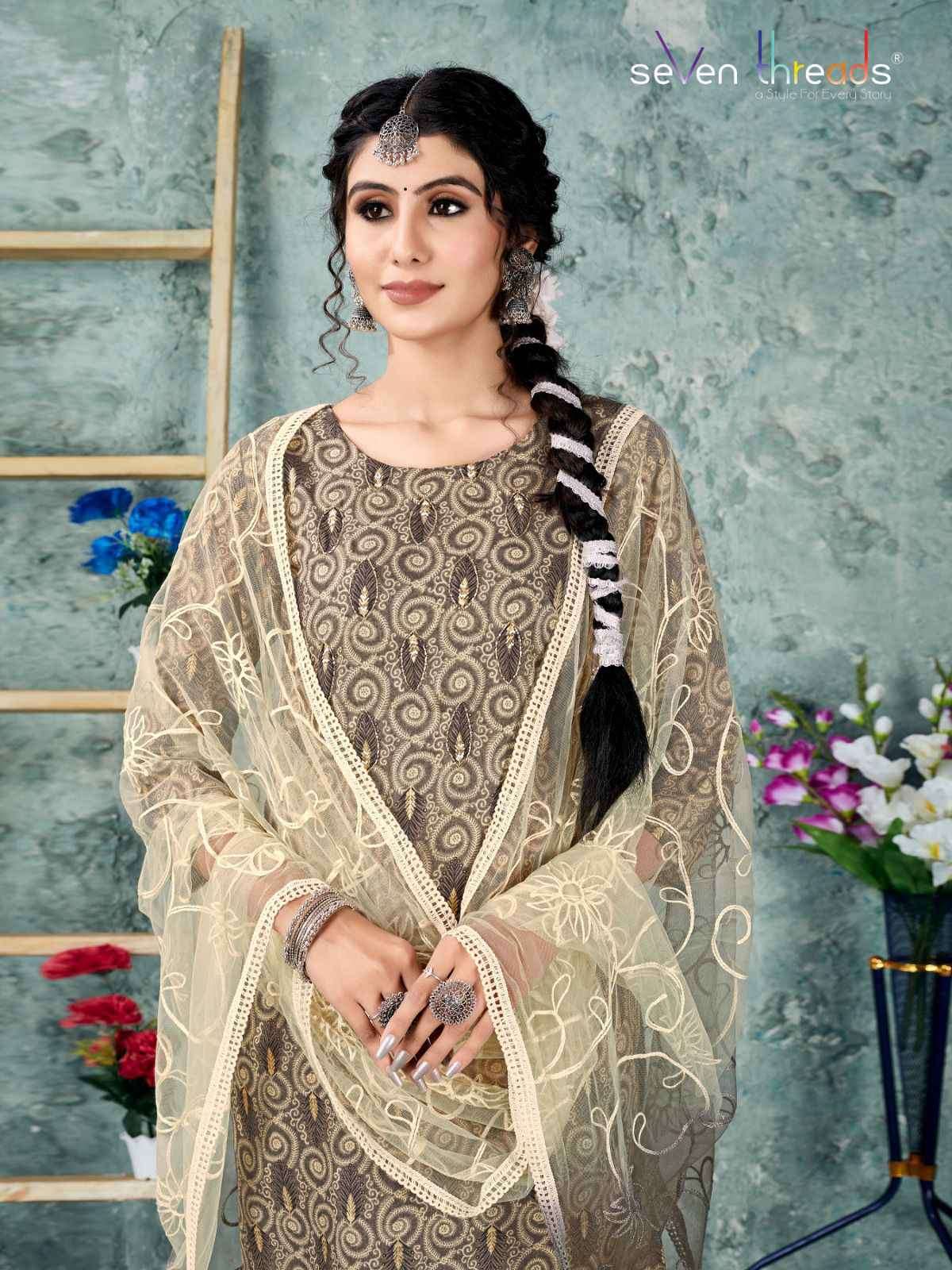 Seven Threads Ex 13 To 14 Colors Summer Collection Top Bottom Dupatta Suppliers