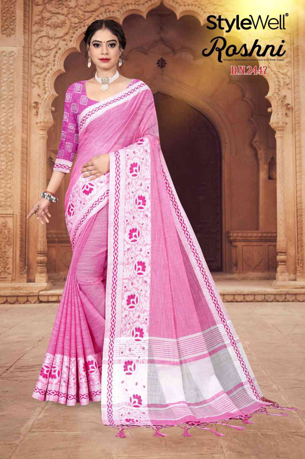 Stylewell Roshni Exclusive Fancy Lakhnavi Designs Linen Saree Catalog Exporter