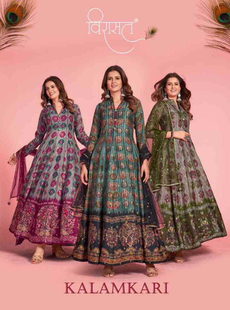 Virasat Kalamkari Designer Gown Dupatta Set Partywear Collection Supplier