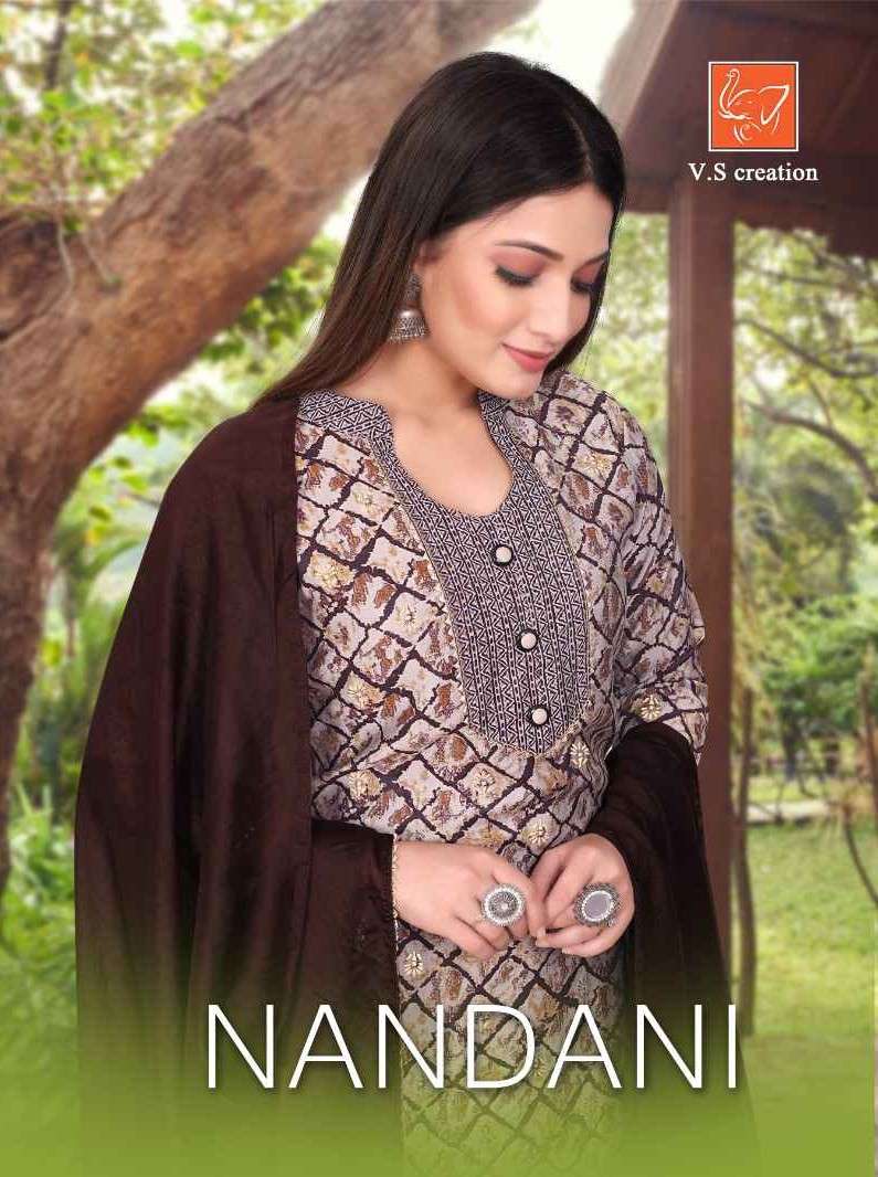 Vs Fashion Nandani Fancy Print Ethnic Wear Top Bottom Dupatta Set Supplier