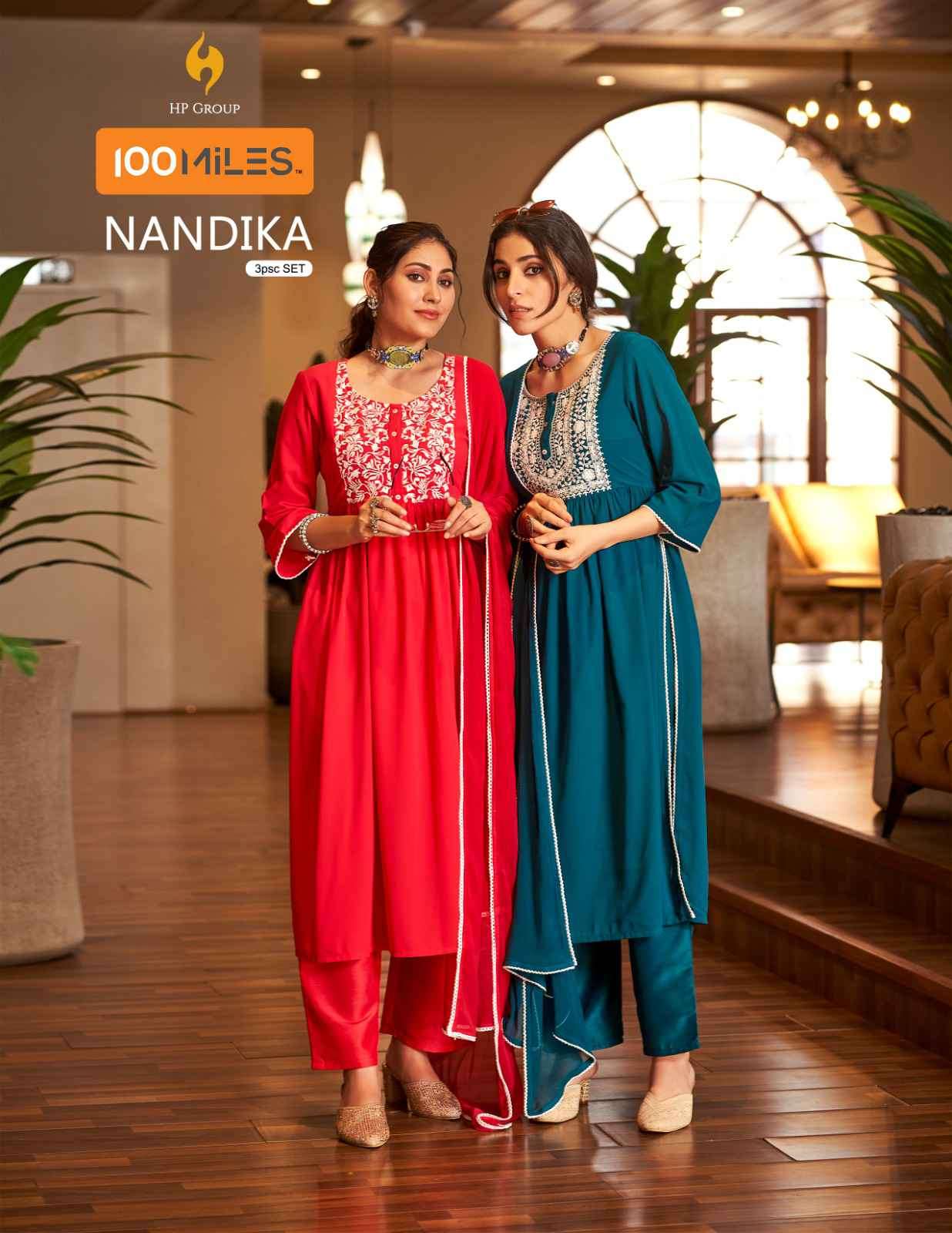 100 Miles Nandika Stylish Nayra Cut 3 Piece Dress Catalog Wholesaler