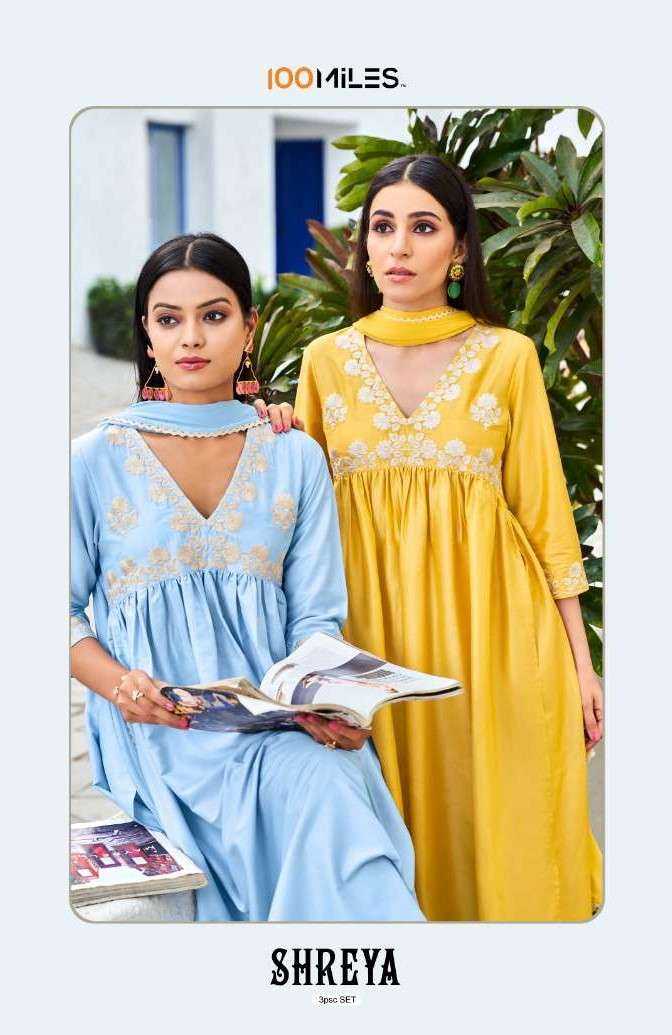 100 Miles Shreya Fancy Alia Cut Palazzo Dress Readymade Collection Supplier