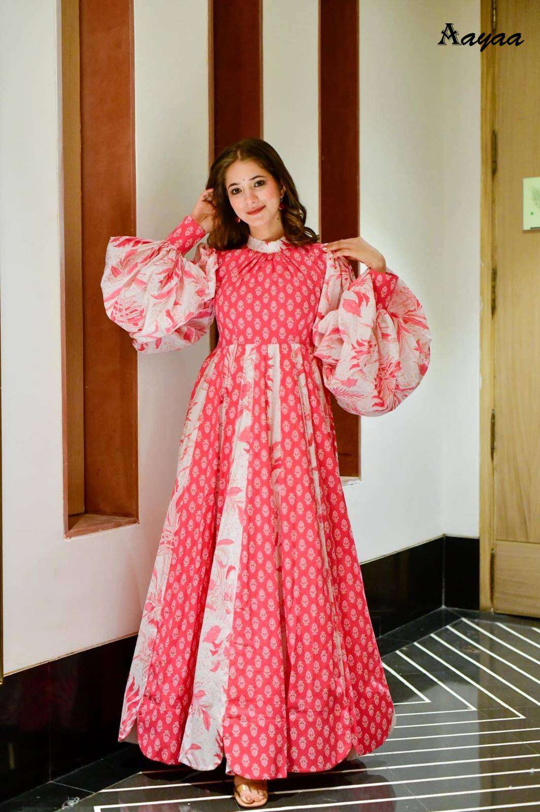 Aayaa Vol 8 Fancy Pattern Designer Full Flair Kurti Gown Supplier New Arrivals
