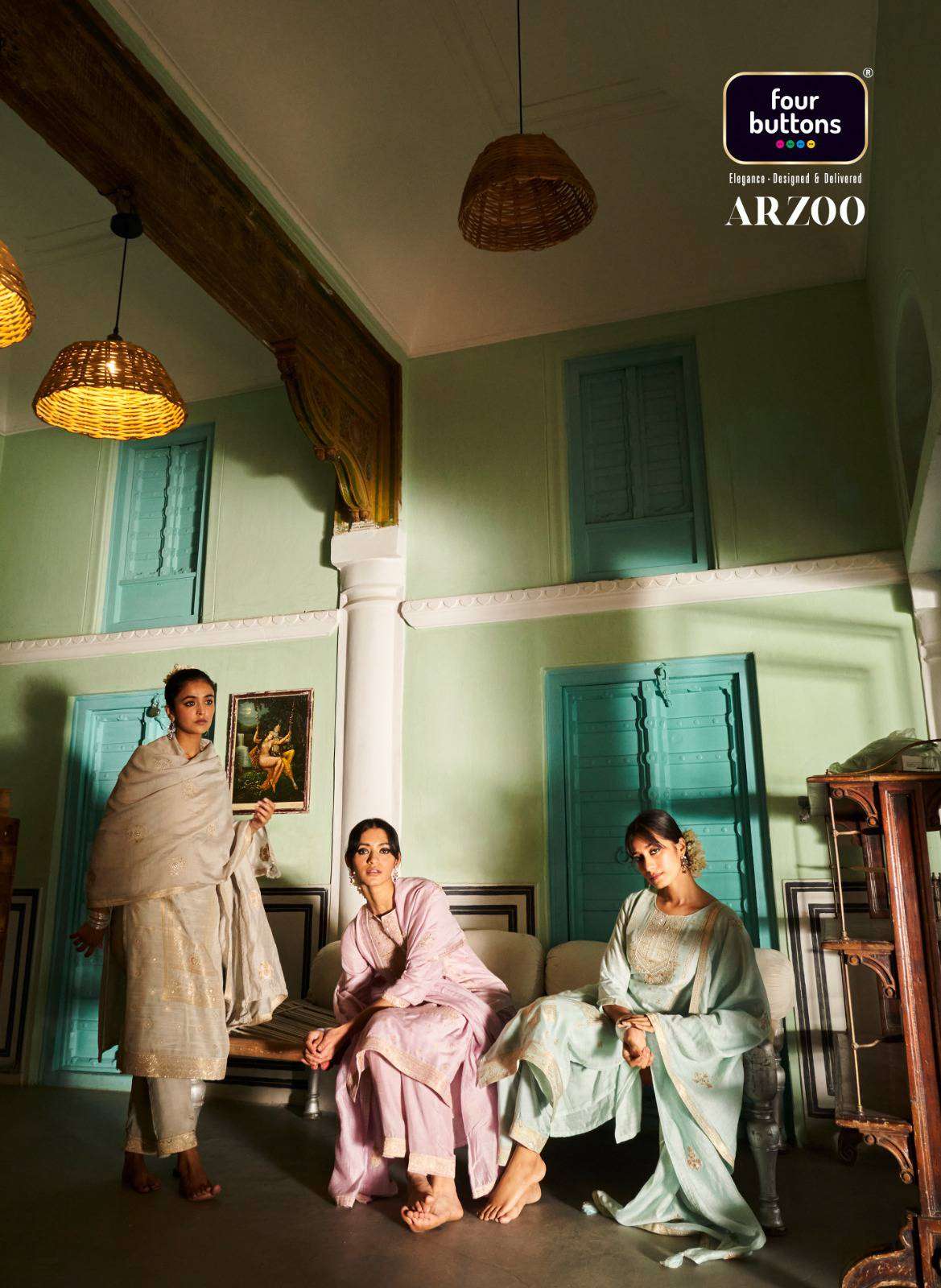 Four Buttons Arzoo Fancy Handwork Readymade Partywear Dress New Collection