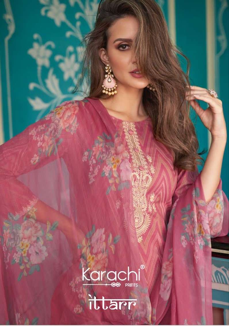 Kesar Ittarr By Karachi print Cotton Salwar kameez Catalog Wholesaler