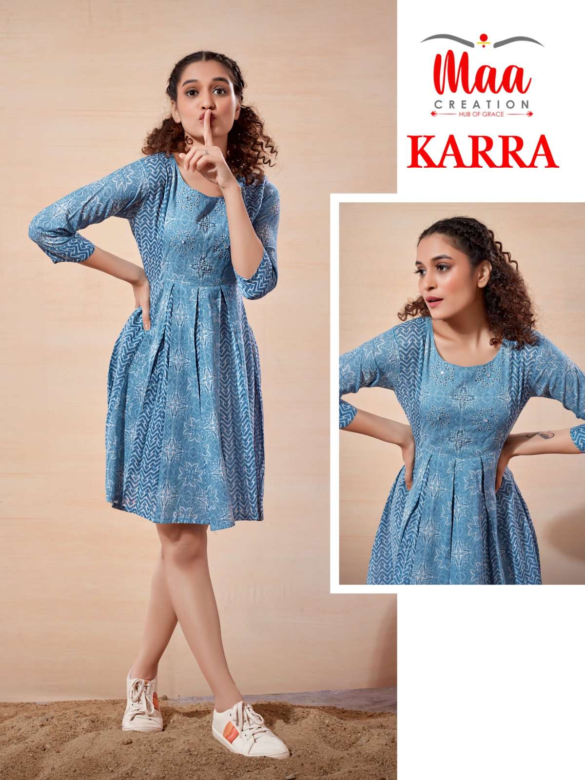 Maa Creation Karra Western Designs Print Ladies Wear Short Kurti Supplier