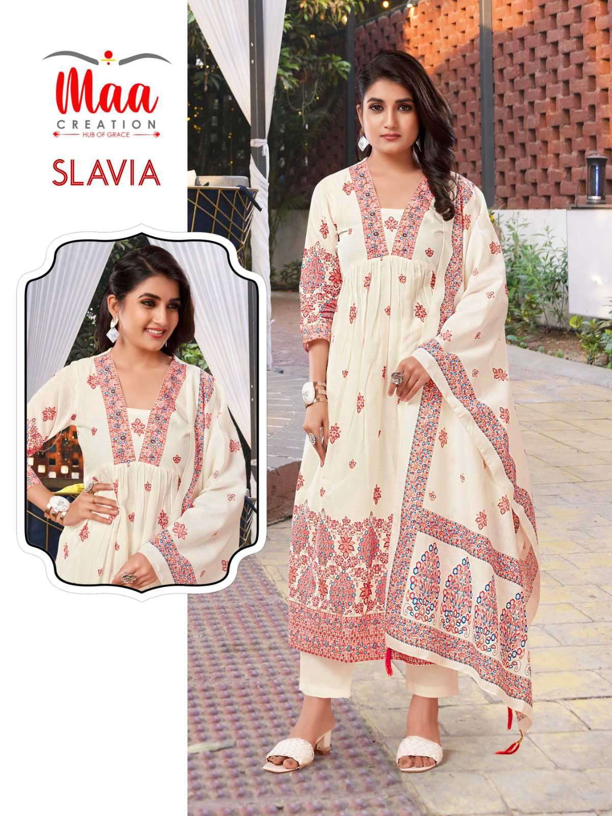 Maa Creation Slavia Designer Print Cotton Suit Size Set Wholesaler New Catalog