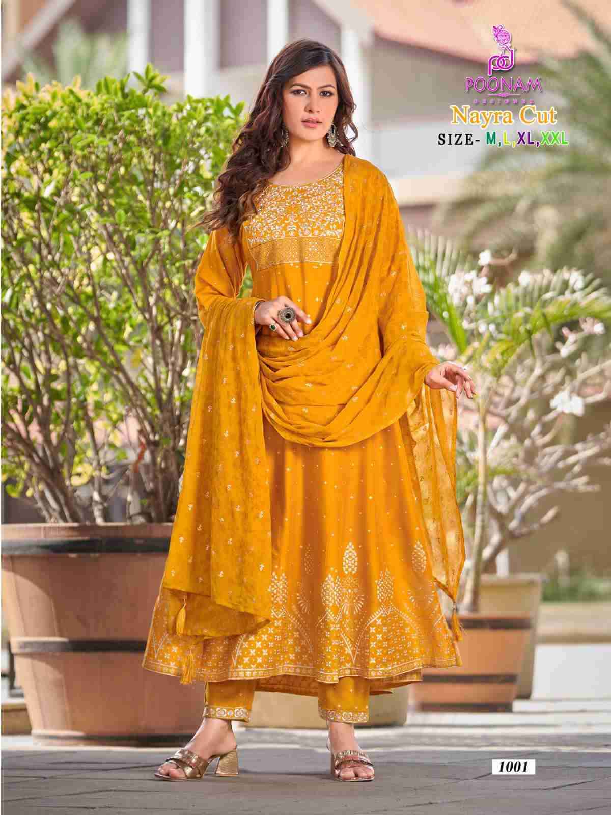 Poonam Designer Nayra Cut Pure Rayon Festive Wear Nayra Cut Dress New Collection