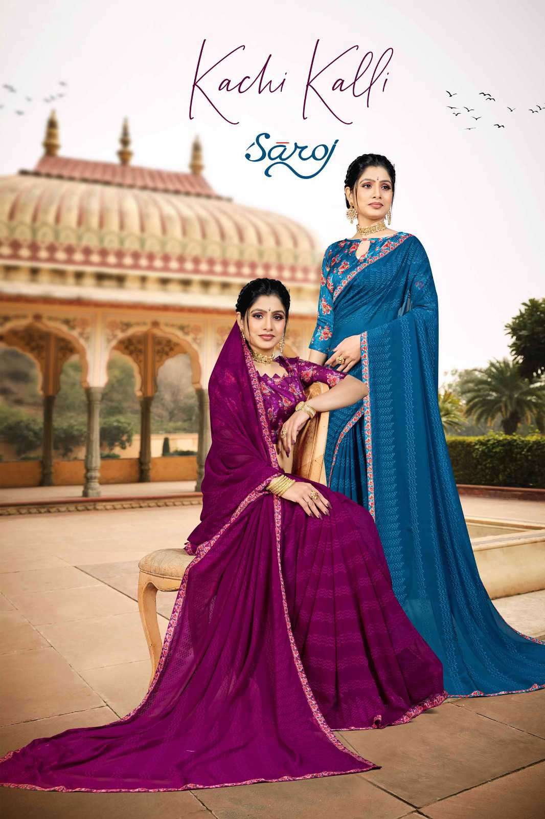 Saroj Sarees Kachi Kali Digital Fabric Partywear Saree New Collection
