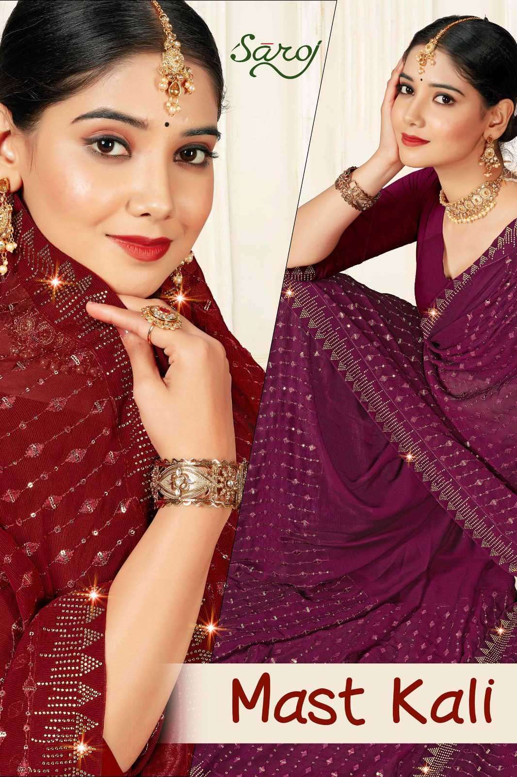 Saroj Sarees Mast Kali Fancy Swarovski Designer Saree Catalog Supplier