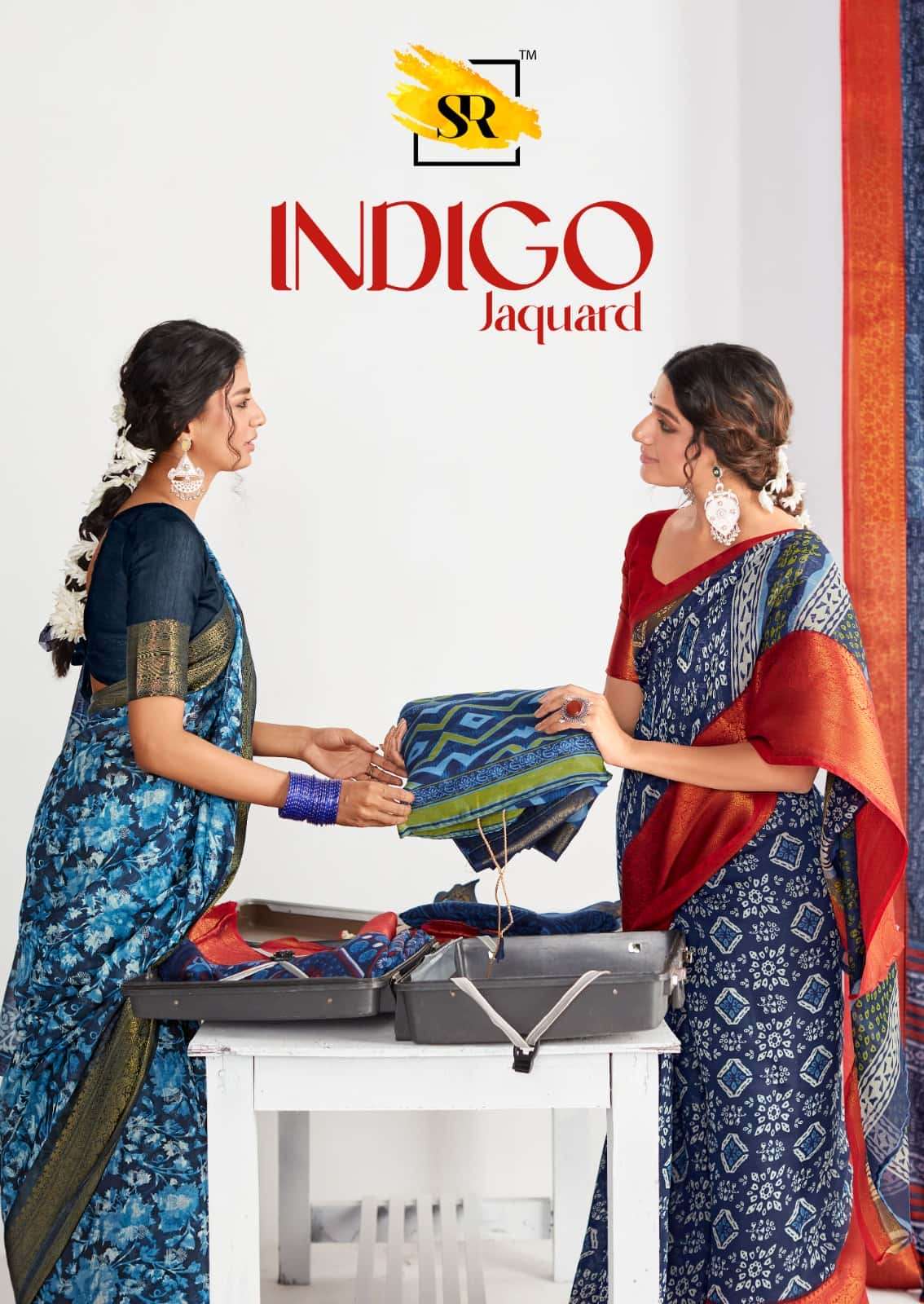SR Indigo Jecquard 1011 To 1020 Silk Jecquard Saree Wholasaler 