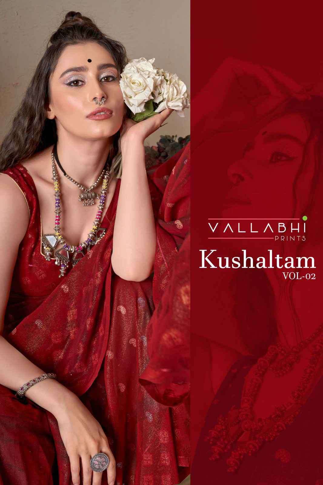 Vallabhi Prints Kushaltam Vol 2 Fancy Print Georgette Saree Online Supplier