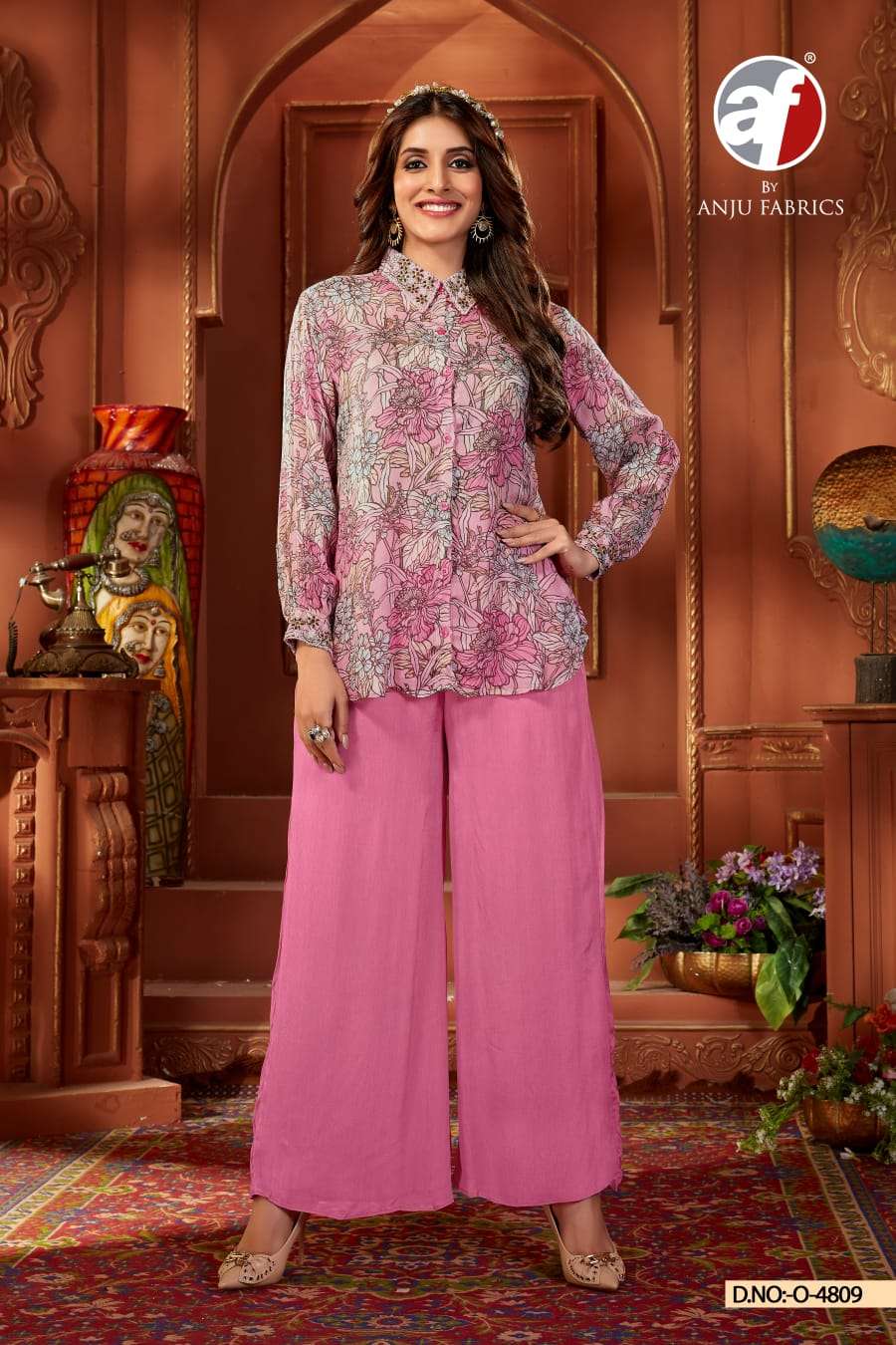 Af Stock Out Color Vol 1 By Anju Fabrics Fancy Shirt With Palazzo Set Ladies Collection