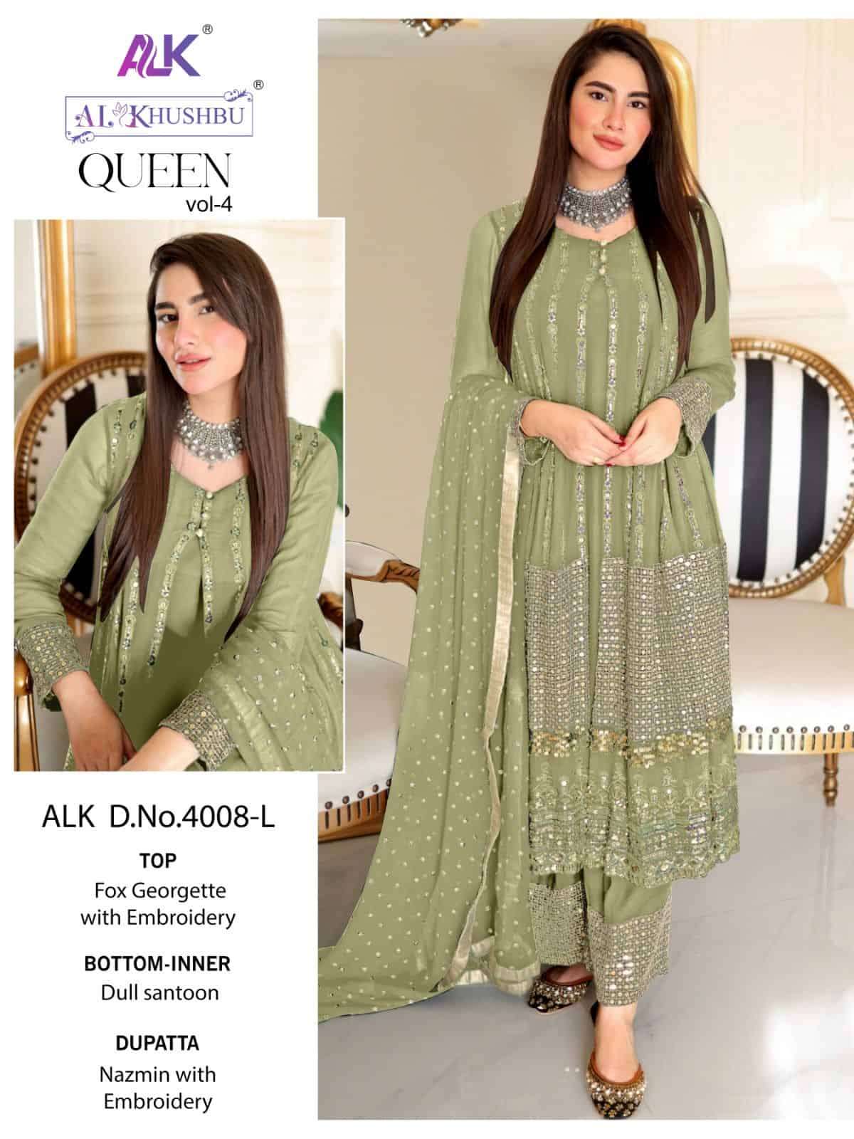 AL Khushbu Queen Vol 4 4008 Colors Pakistani Festive Wear Suit Wholasaler