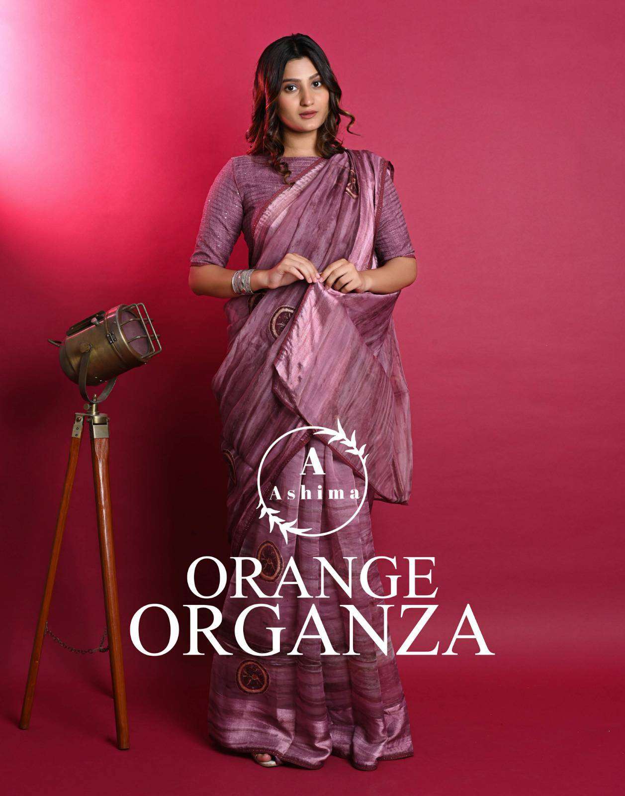 Ashima Orange Organza 7601 To 7608 Soft Organza Festive Collection Saree