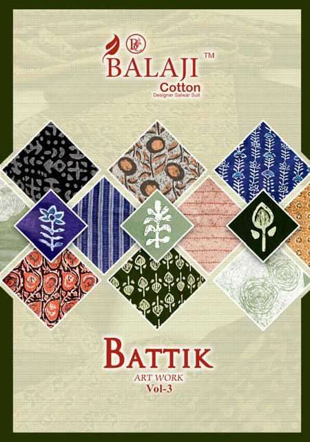 Balaji Cotton Battik Art Work Vol 3 Pure Cotton Unstitch Suit Catalog Supplier