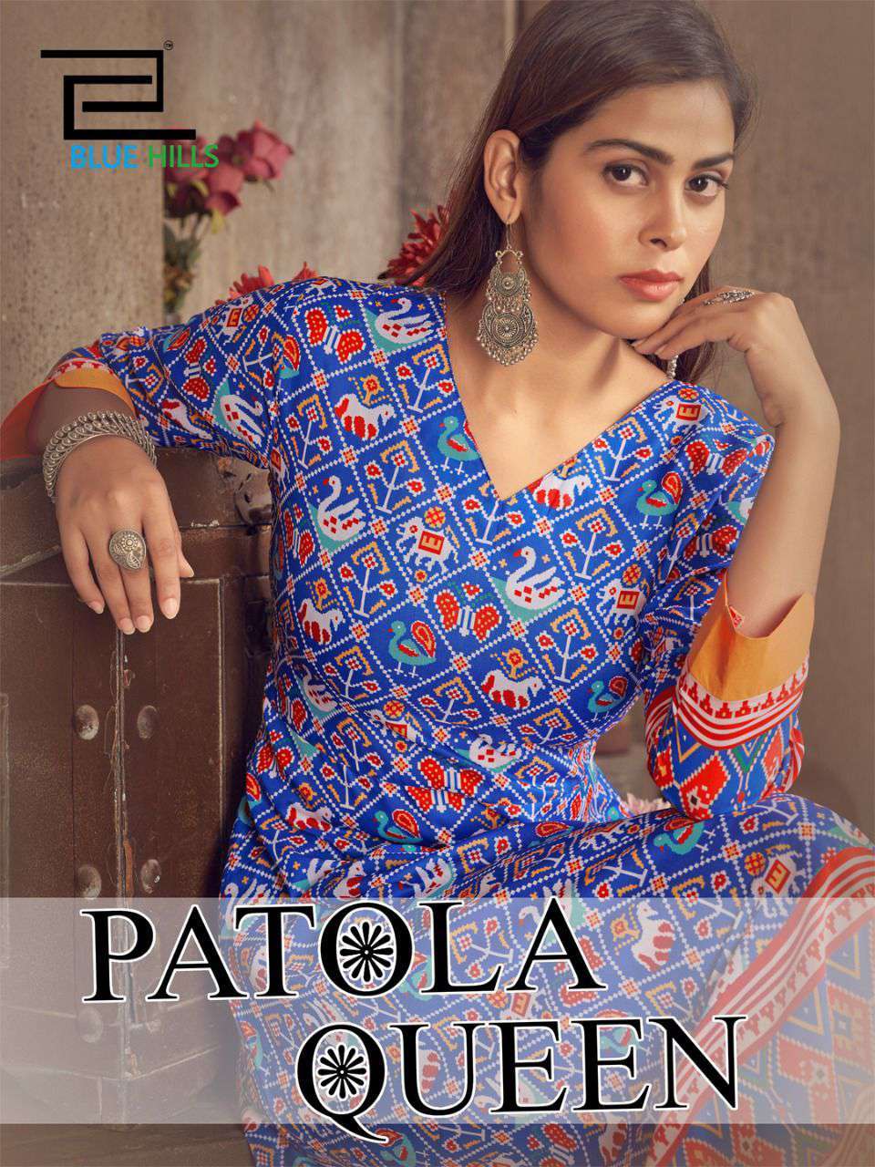 Blue Hills Patola Queen Digital Print Patola Designs Gown Wholesaler