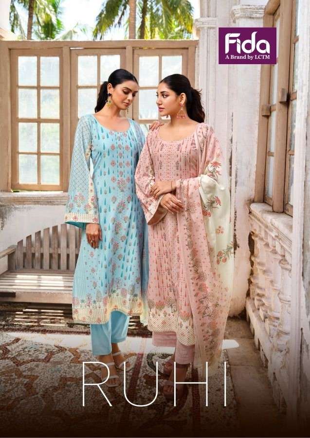 Fida Ruhi Digital Printed Karachi Cotton Dress Material Catalog Wholesaler