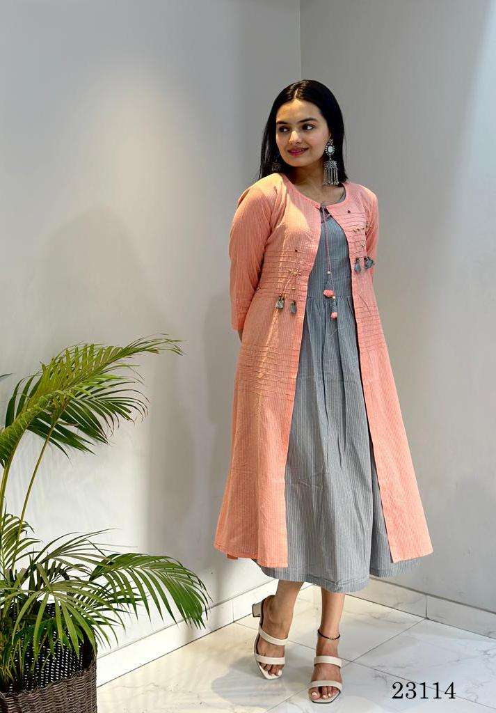 Light blue and gray dress with cotton jacket – Aangan of India