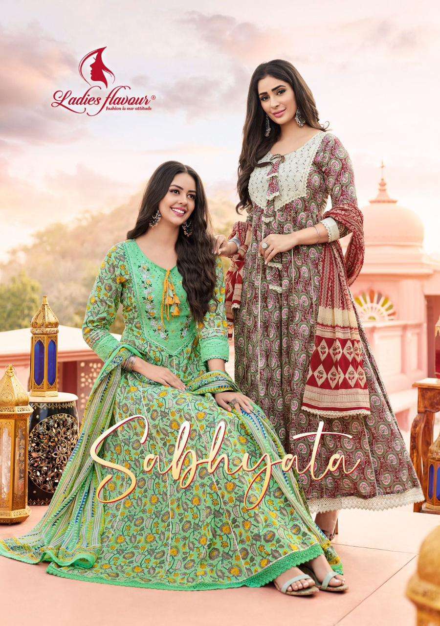 Ladies Flavour Sabhyata Fancy Printed Stylish Gown Dupatta Summer Collection
