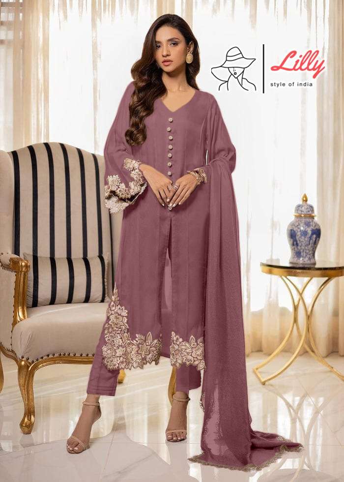 Lilly 001 Fancy Georgette Stylish Pakistani 3 Piece Suit New Collection