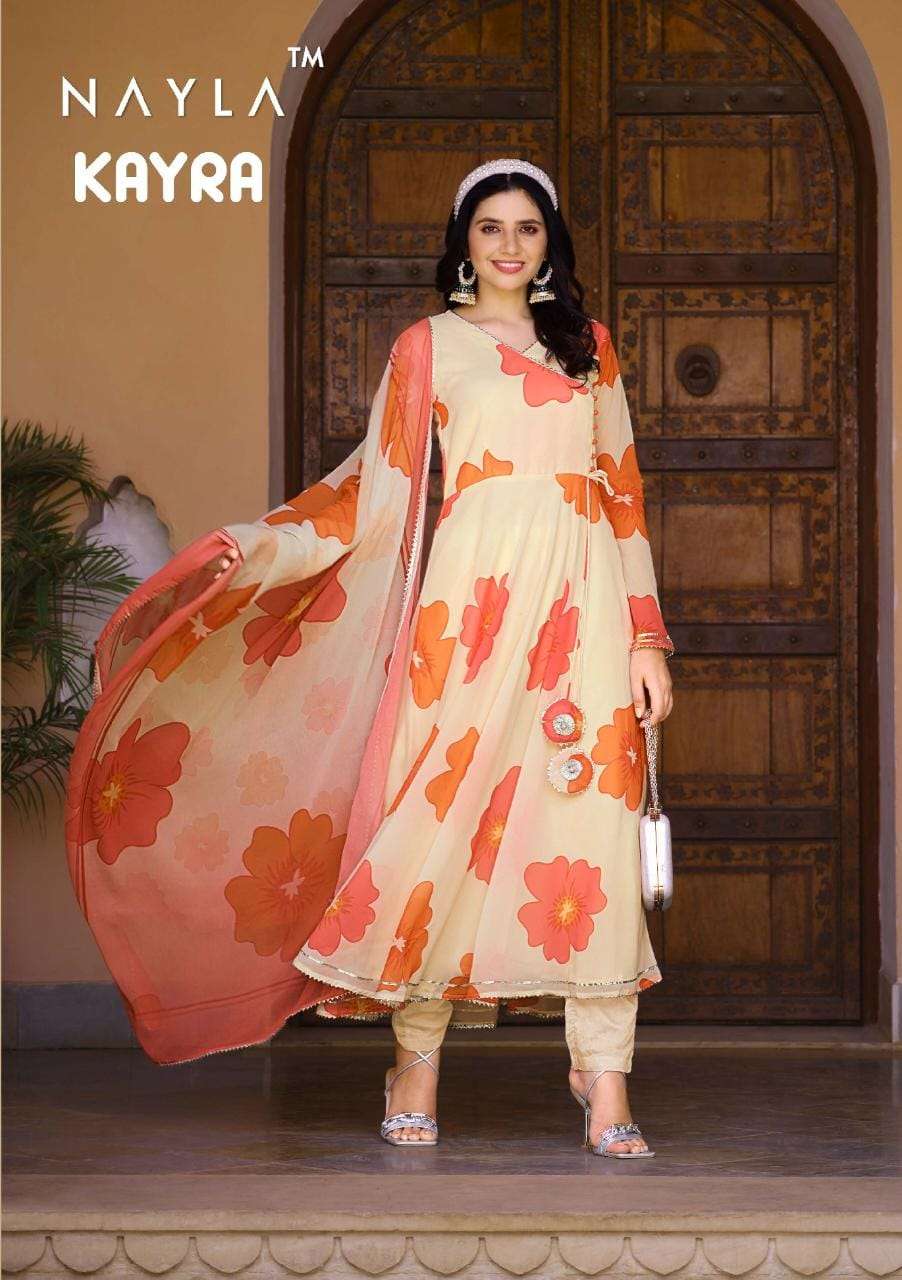 Nayla Kayra Floral Designs Anarkali Gown Dupatta Combo Designs
