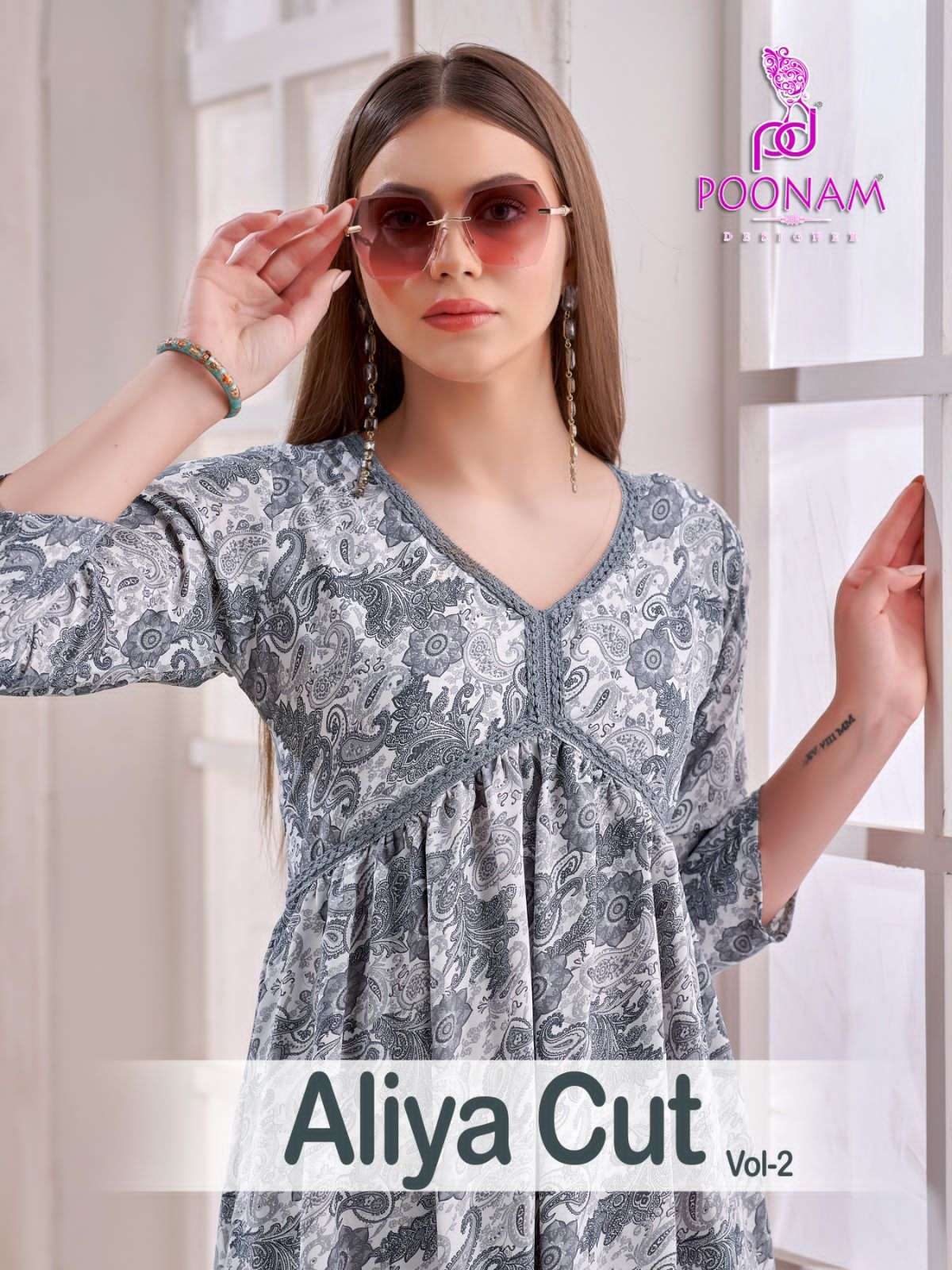Poonam Designer Aliya Cut Vol 2 Fancy Print Aliya Cut Kurti Gown Supplier