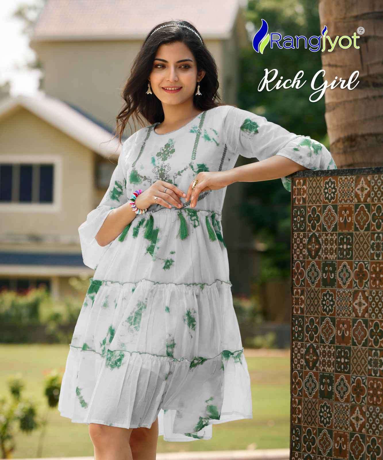 Rangjyot Rich Girl Floral Style Short Frock Ladies Collection Outfit Suppliers