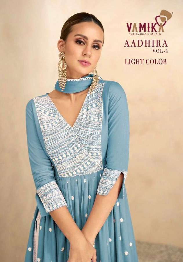 Vamika Aadhira Vol 4 Light Color Designer Nayra Cut Dress New Latest Collection