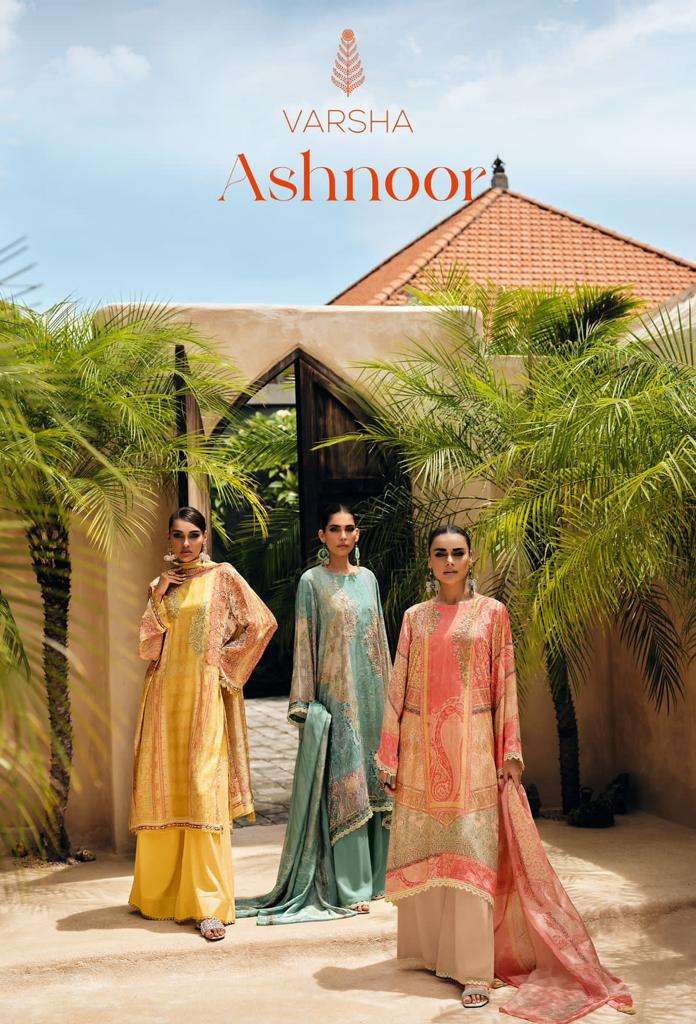 Varsha Ashnoor Designer Pakistani Pattern Muslin Suit Catalog Dealer