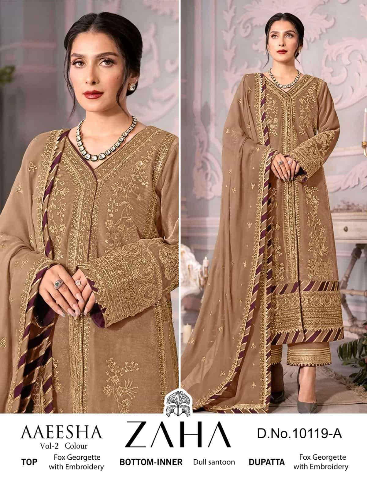 Zaha Aaeesha Vol 2 10119 Colors Pakistani Party Wear Suit Wholasaler