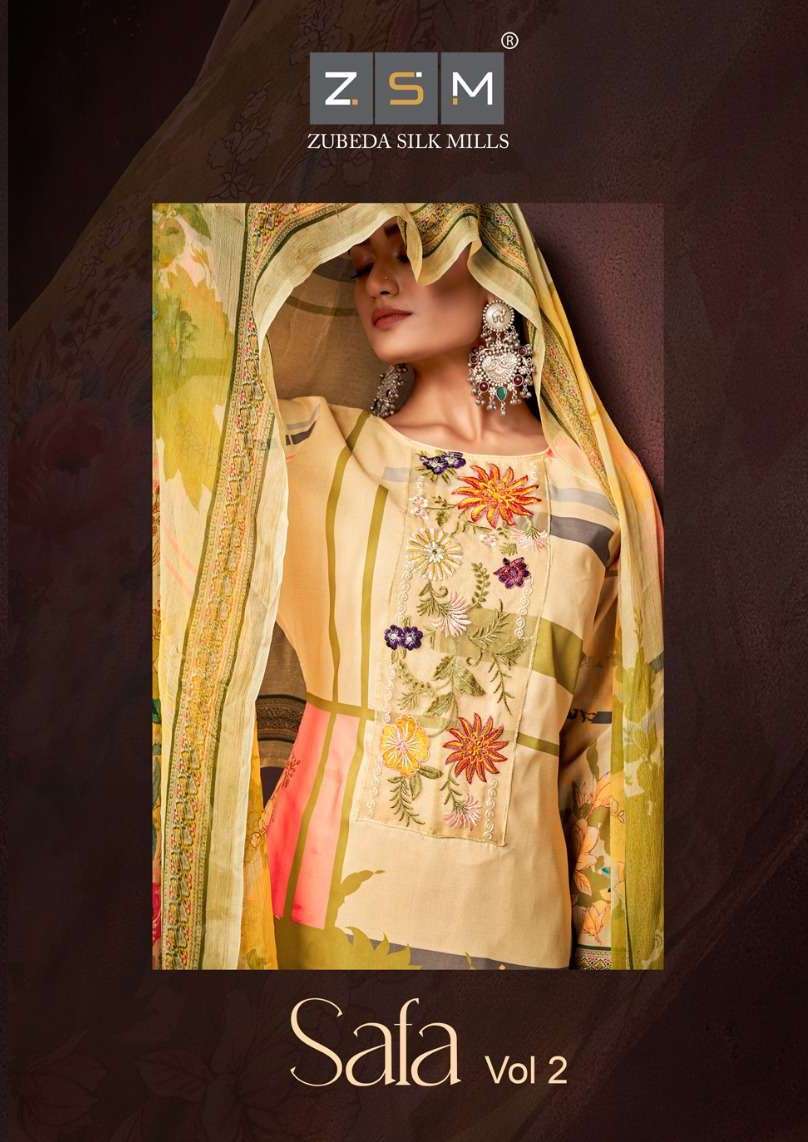 Zsm Safa Vol 2 Digital Print Fancy Muslin Salwar Suit Catalog Supplier