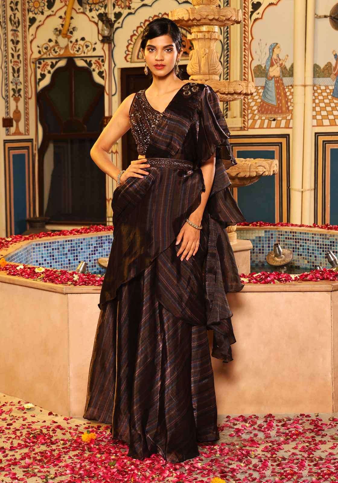 Amoha Trends 1016341 Colors Latest Design Ruffle Saree Partywear Collection