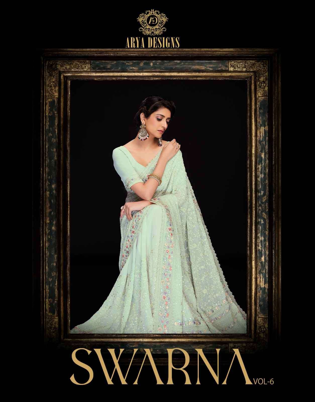 Arya Designs Swarna Vol 6 70001 To 70012 Designer Lucknowi Saree Partywear Collection