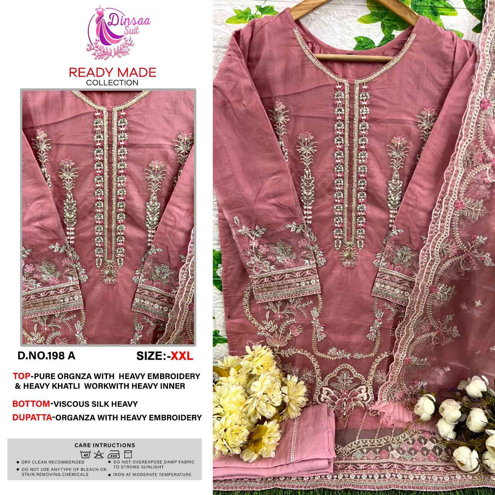 Dinsaa 198 Colors Pure Organza Readymade Pakistani Dress Wholesaler