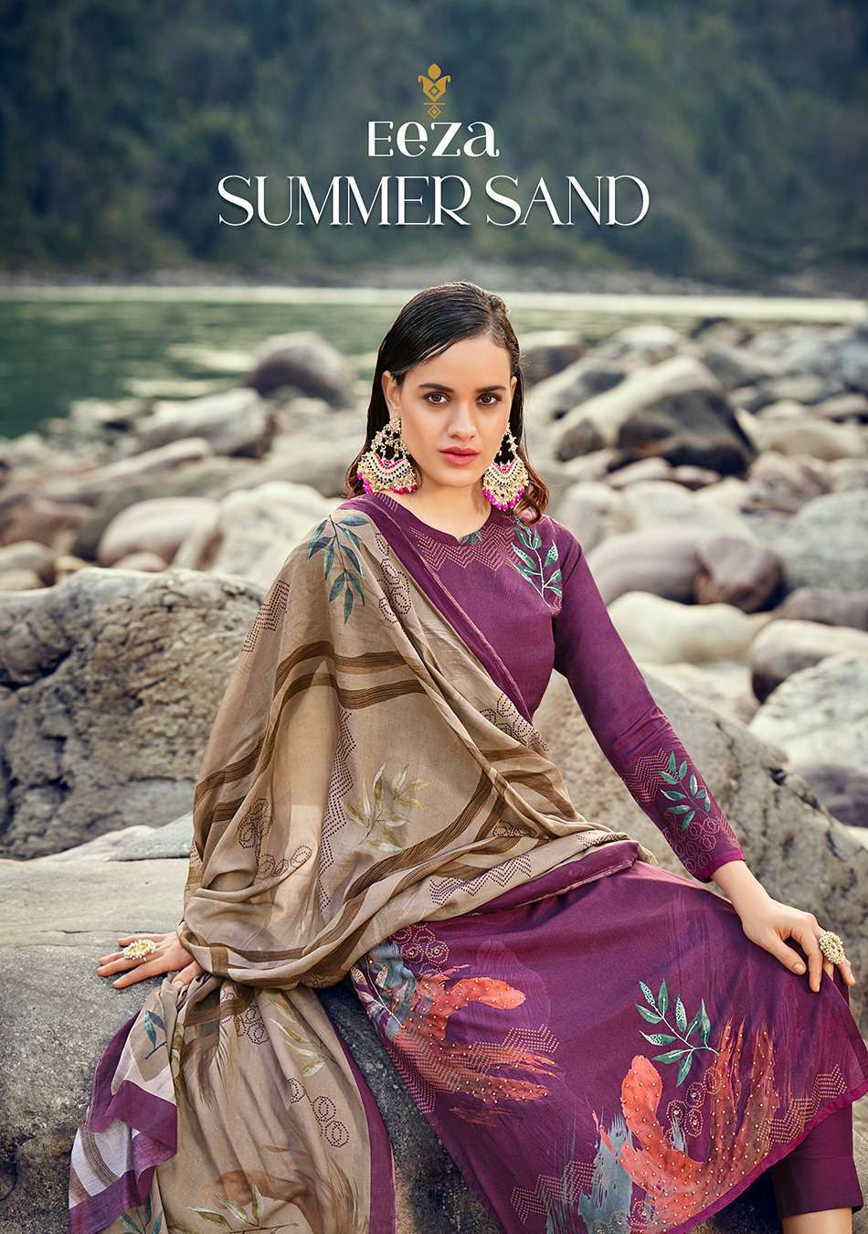 Eeza Summer Sand Digital Print Pure Muslin Fancy Salwar Suit Supplier