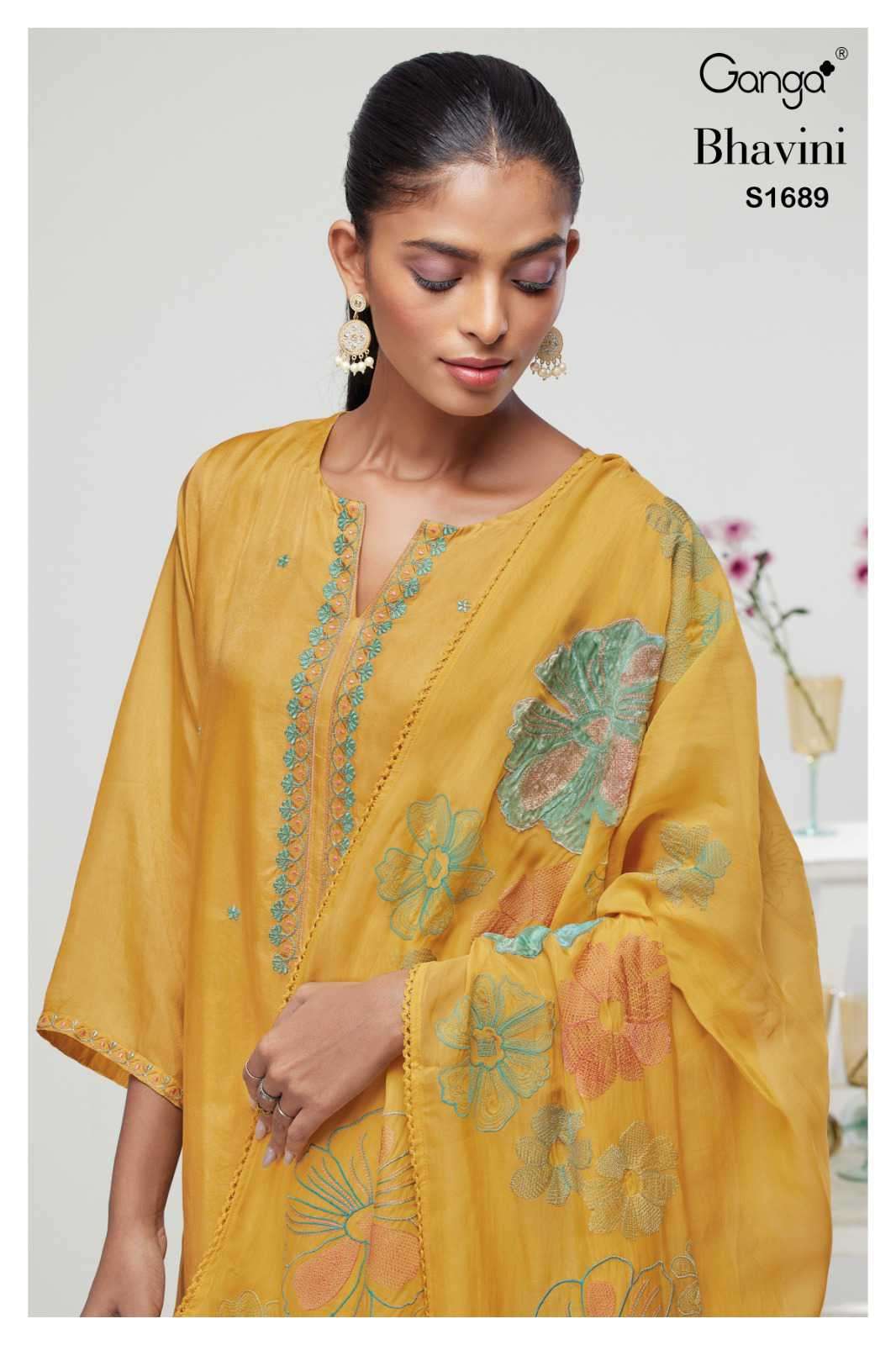 Ganga Bhavini 1698 Partywear Premium Silk Ladies Suit Catalog Supplier