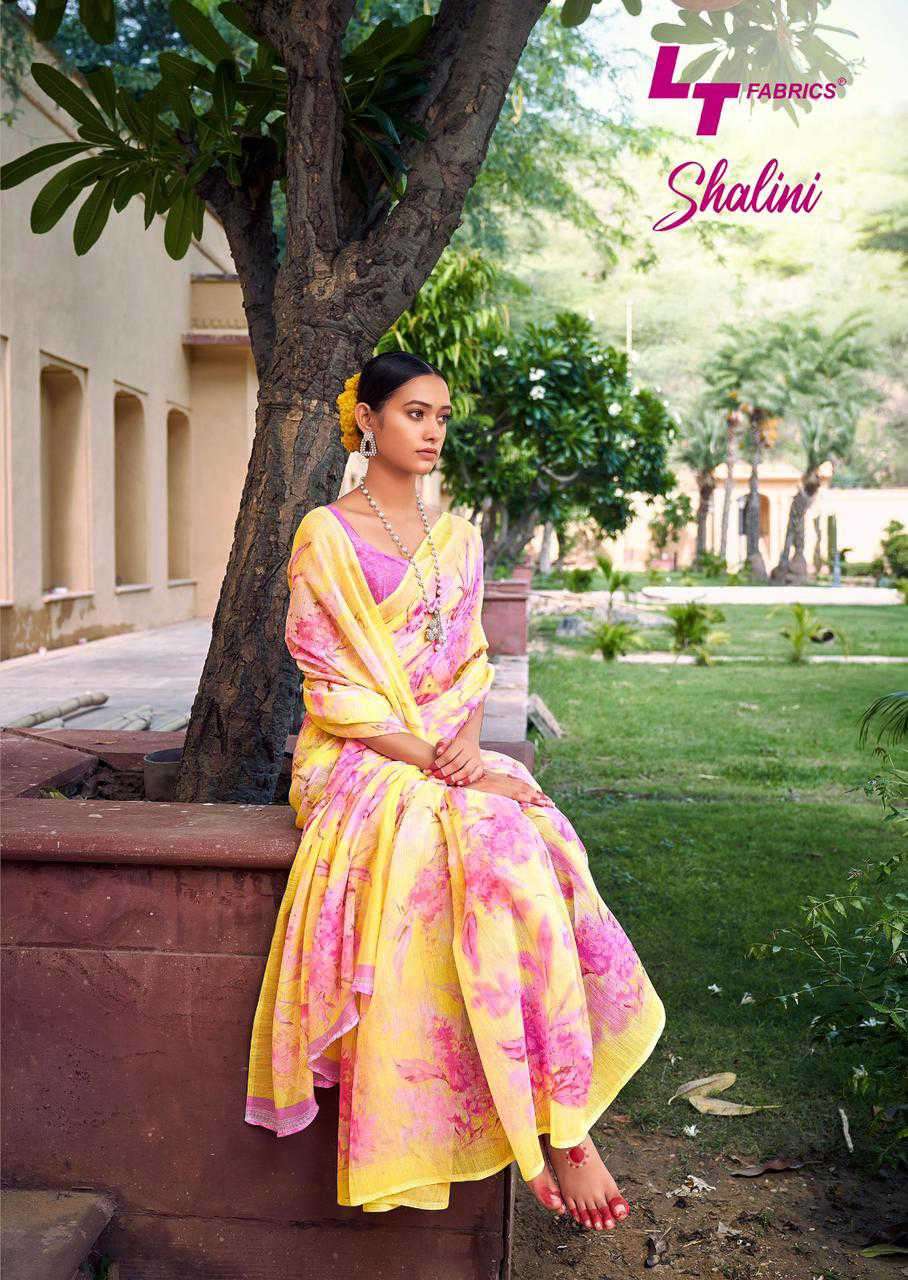 Lt Fabrics Shalini Fancy Floral Print Daily Wear Cotton Saree Catalog Exporter