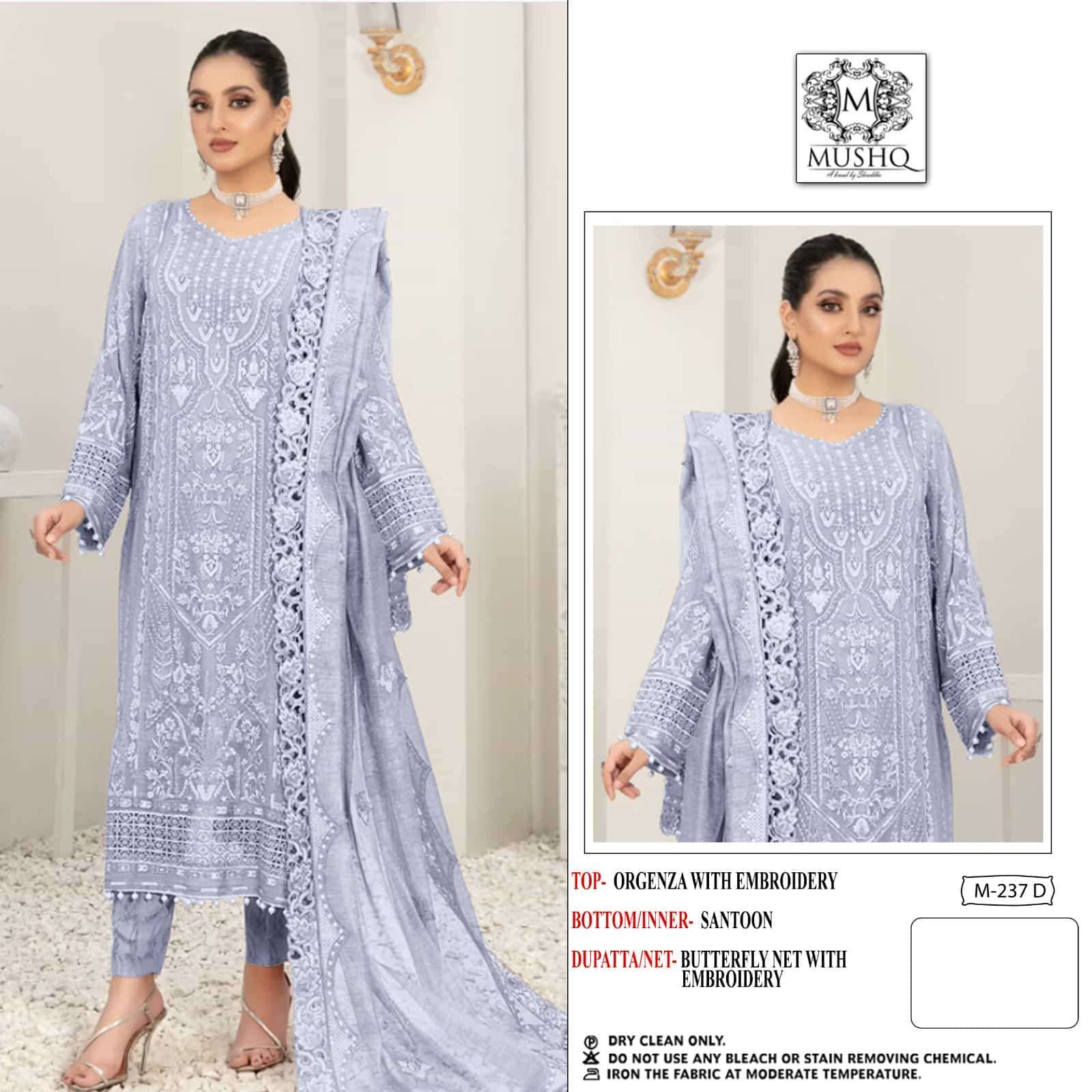 Mushq M 237 Colors Pakistani Fancy Designer Salwar Suit Collection
