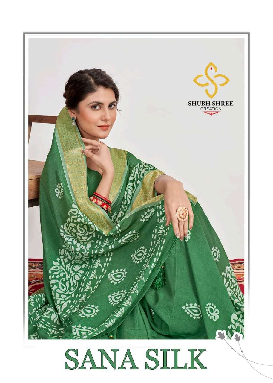 Shubh Shree Sana Silk Fancy Batik Print Exclusive Saree Catalog Supplier