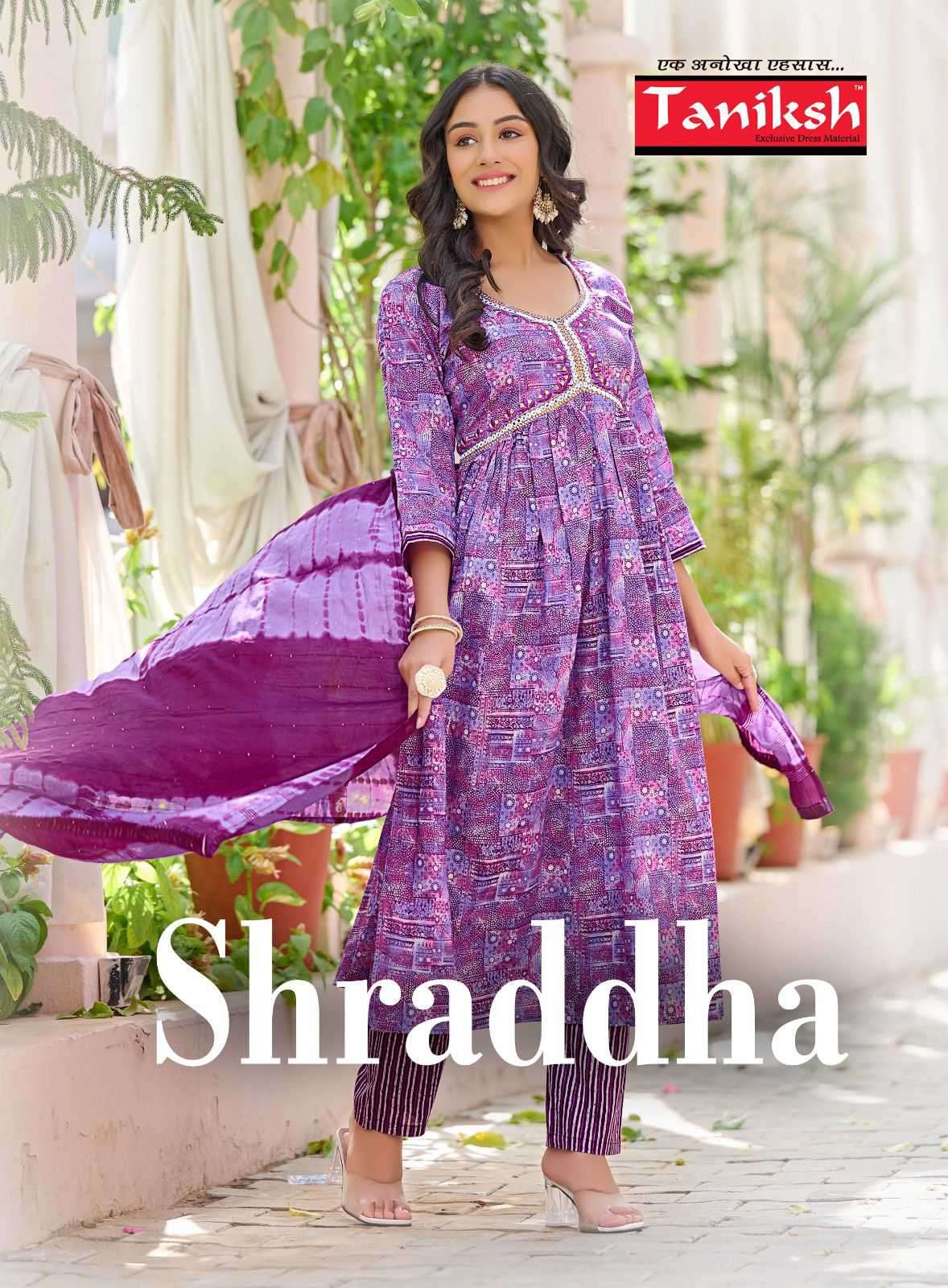 Taniksh Shraddha Pure Cotton Fancy Aliya Cut Dress Catalog Supplier