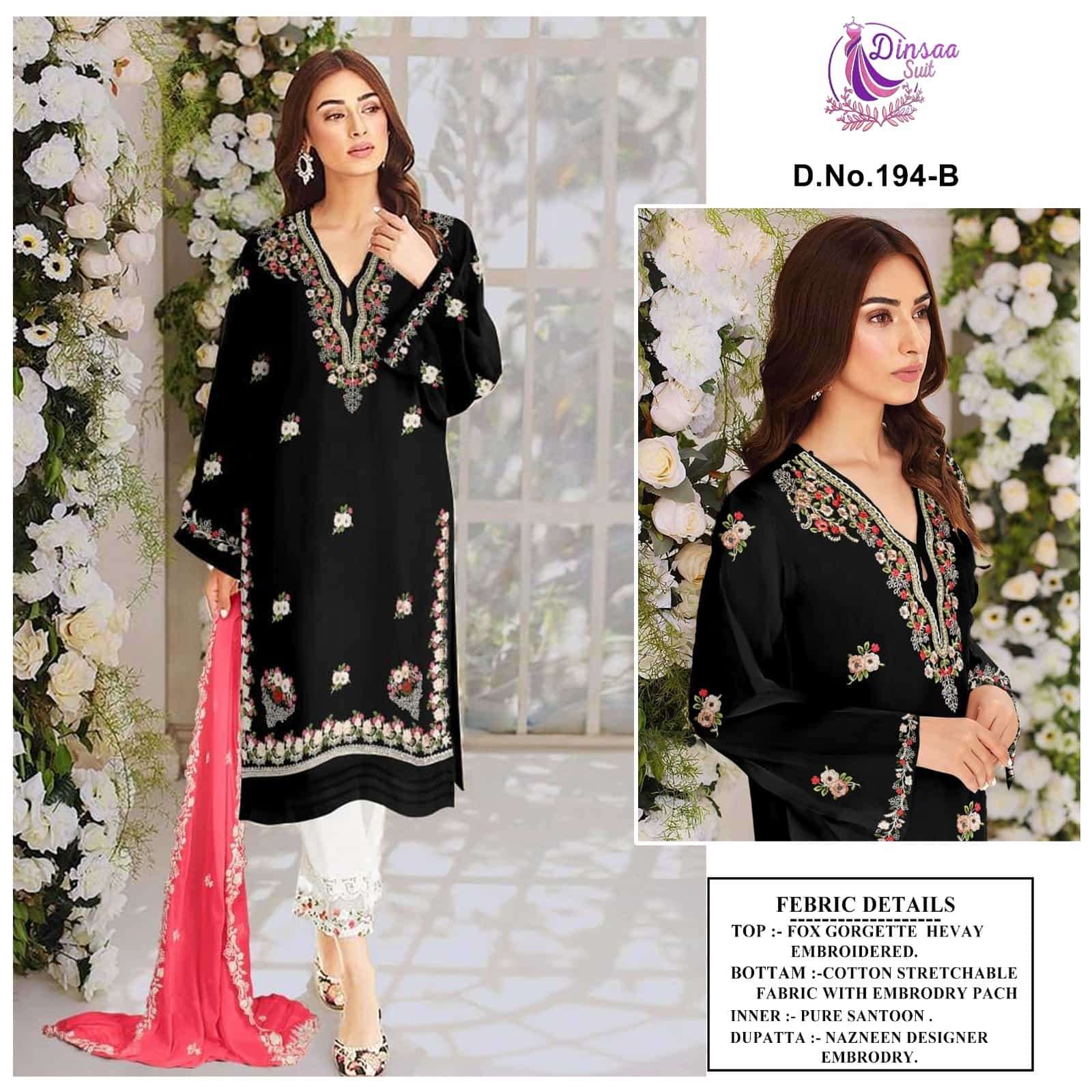 Dinsaa 194 B Party Wear Style Designer Pakistani Suit Supplier