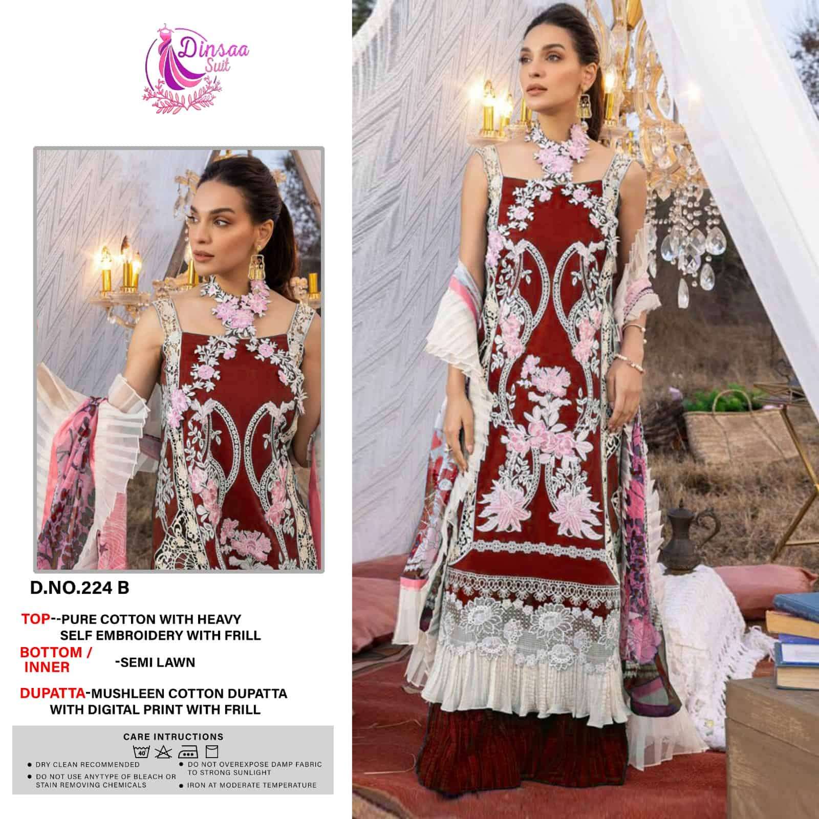 Dinsaa 224 B Festive Wear Style Pakistani Cotton Suit Supplier