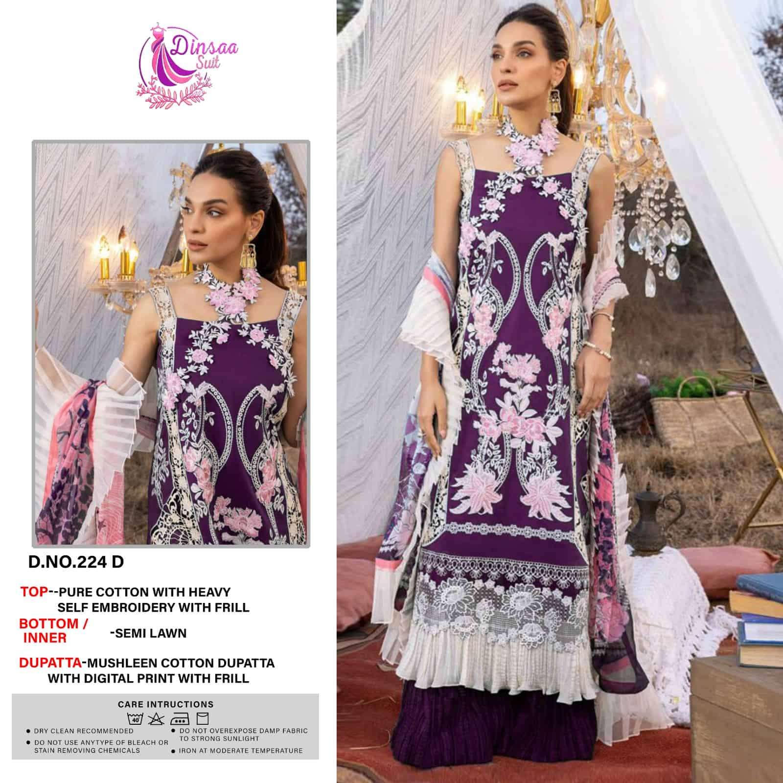 Dinsaa 224 D Designer Style Pakistani Cotton Suit Online Supplier