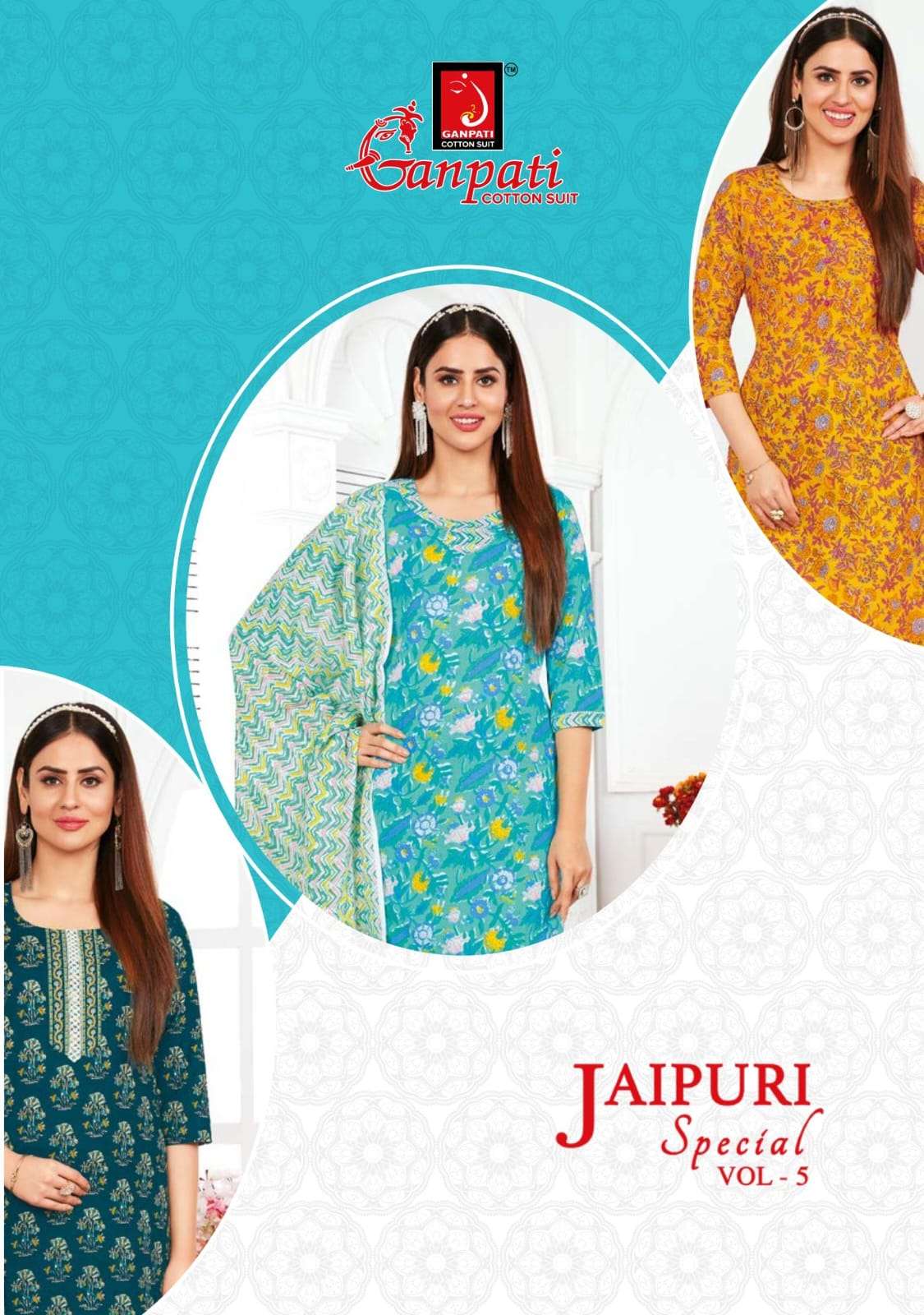 Ganpati Jaipuri Special Vol 5 Printed Cotton Kurti Pant Dupatta Set Wholesaler