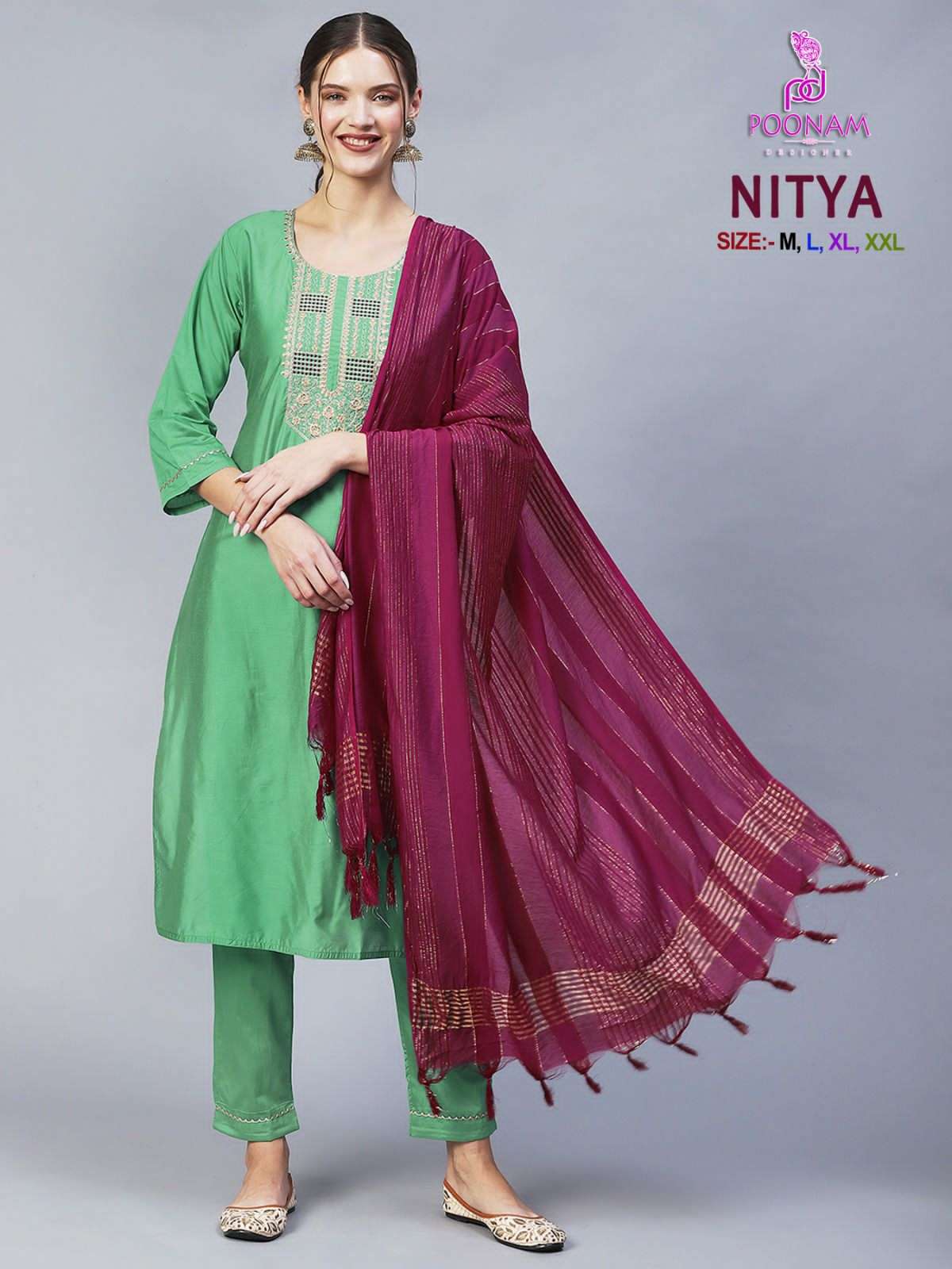 Poonam Designer Nitya Fancy Cotton Kurti Pant Dupatta Set Wholesaler