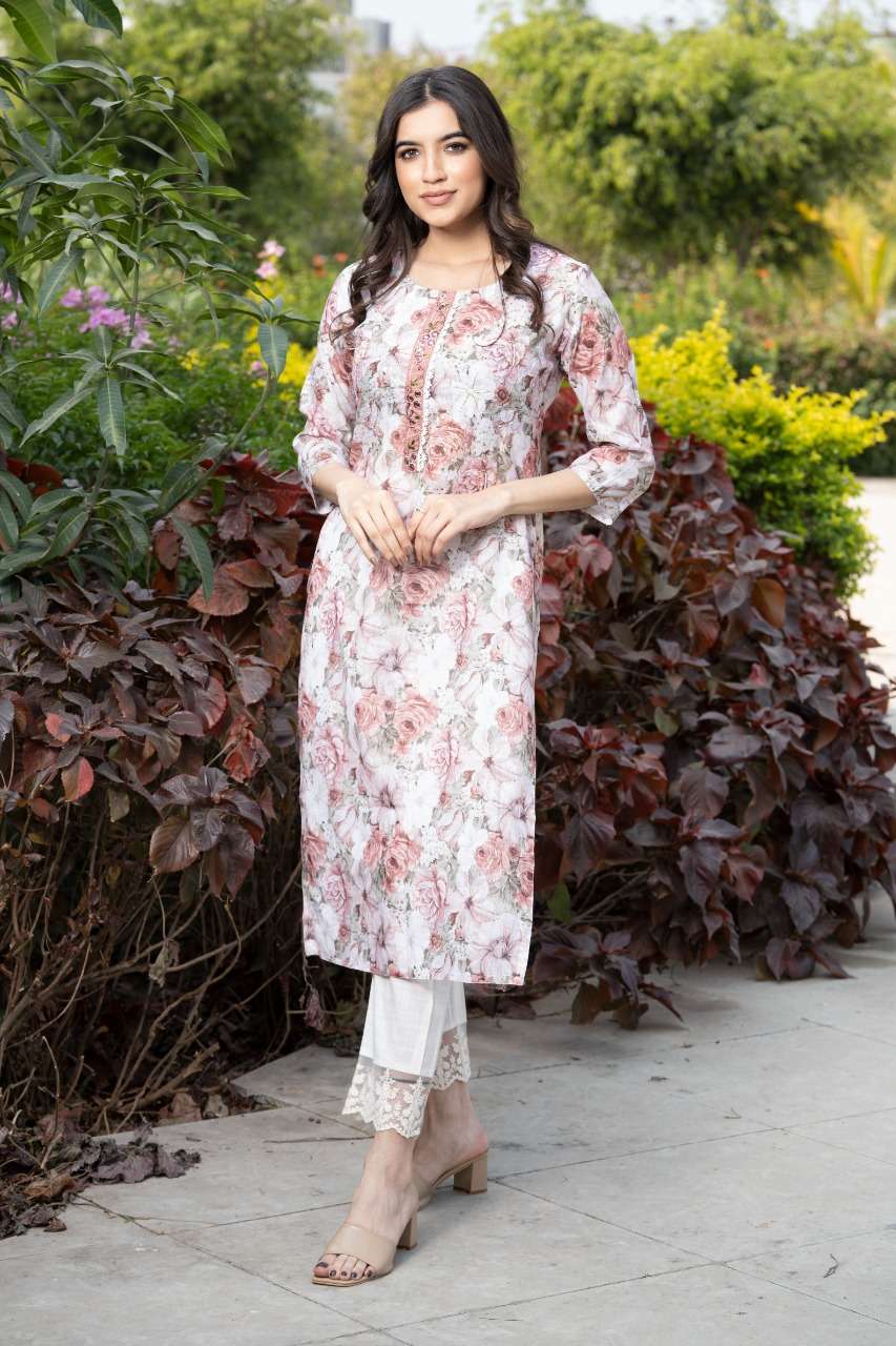 CottonLinen kurti with printed sleeves and pocket detailing  Kurti  embroidery design Casual summer wear Kurti style